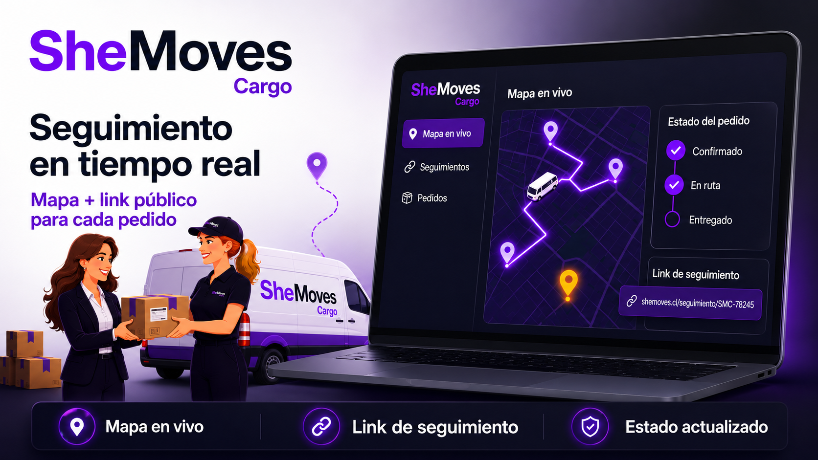 Seguimiento en tiempo real — mapa en vivo y link público por pedido